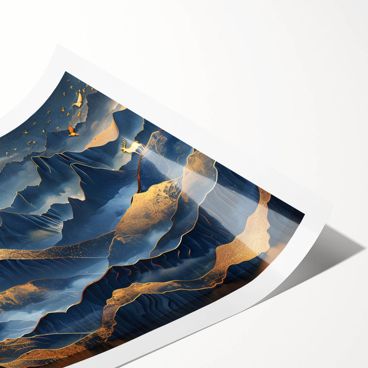 Golden Moonlit Mountains with Wildlife – Luxurious Celestial Wall Art