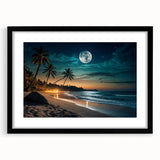 Moonlit Tropical Beach Night – Serene Celestial Wall Art for Home Decor