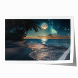Moonlit Beach with Starry Sky – Tranquil Celestial Wall Art Decor