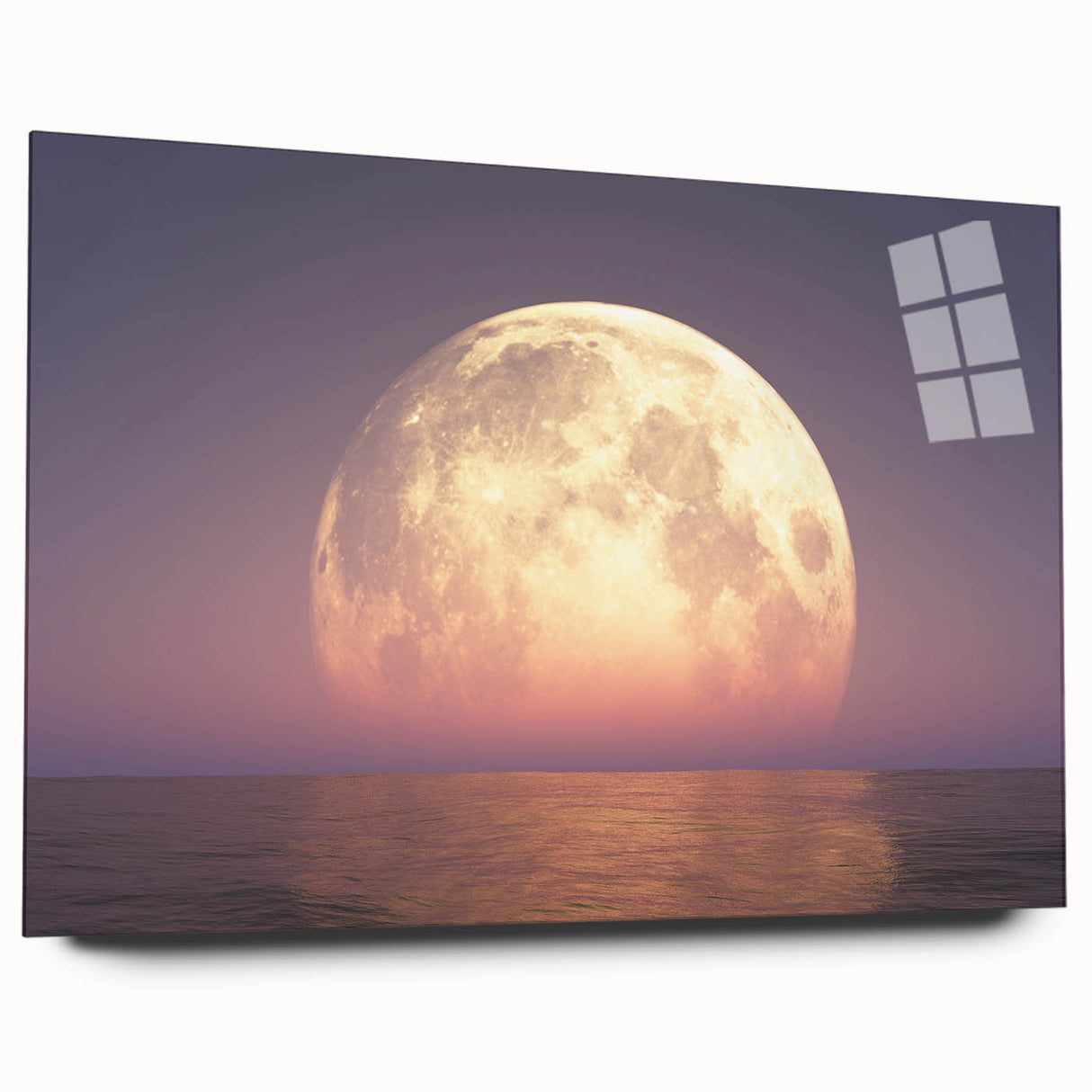 Golden Moonrise Over Ocean – Tranquil Celestial Wall Art for Home Decor"