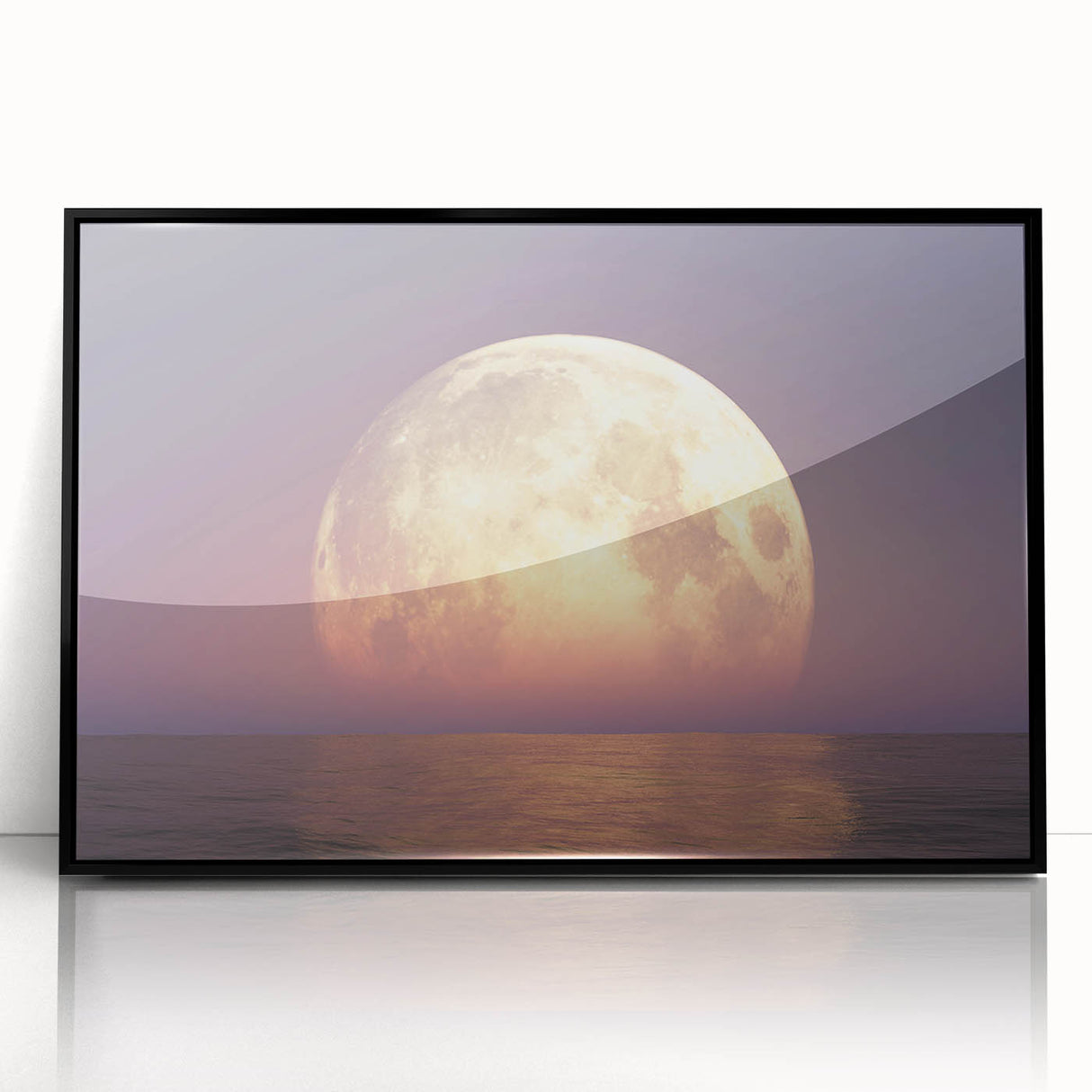 Golden Moonrise Over Ocean – Tranquil Celestial Wall Art for Home Decor"