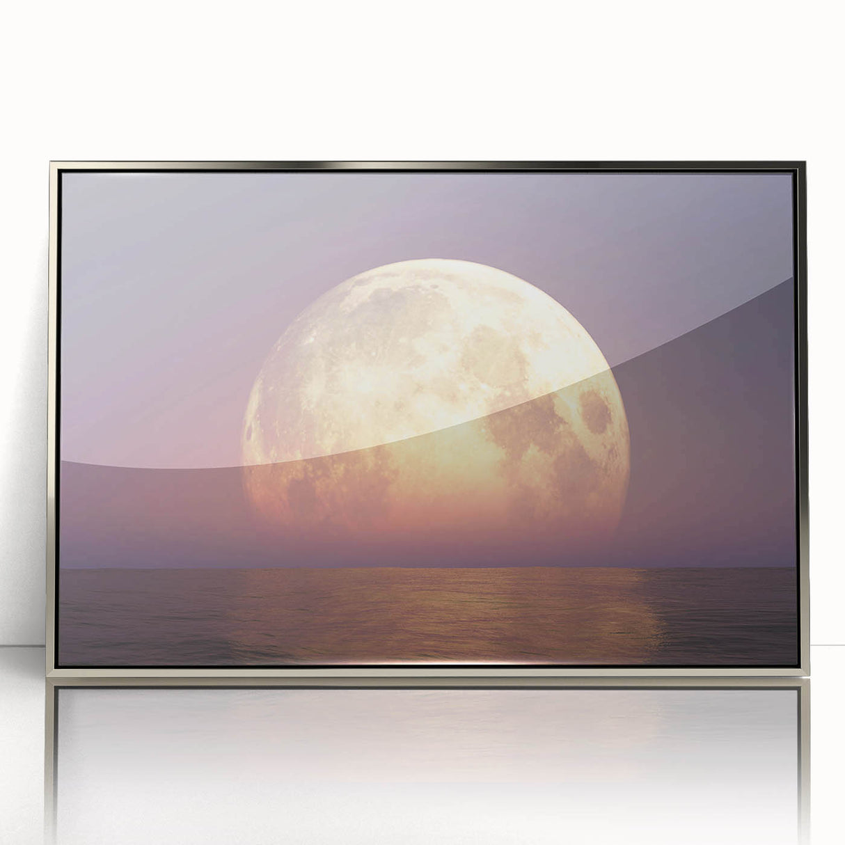 Golden Moonrise Over Ocean – Tranquil Celestial Wall Art for Home Decor"