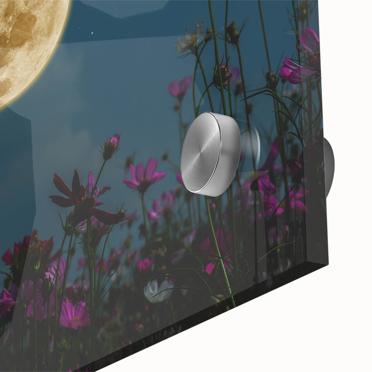 Golden Moon Over Flower Field – Serene Celestial Wall Art for Home