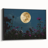 Golden Moon Over Flower Field – Serene Celestial Wall Art for Home