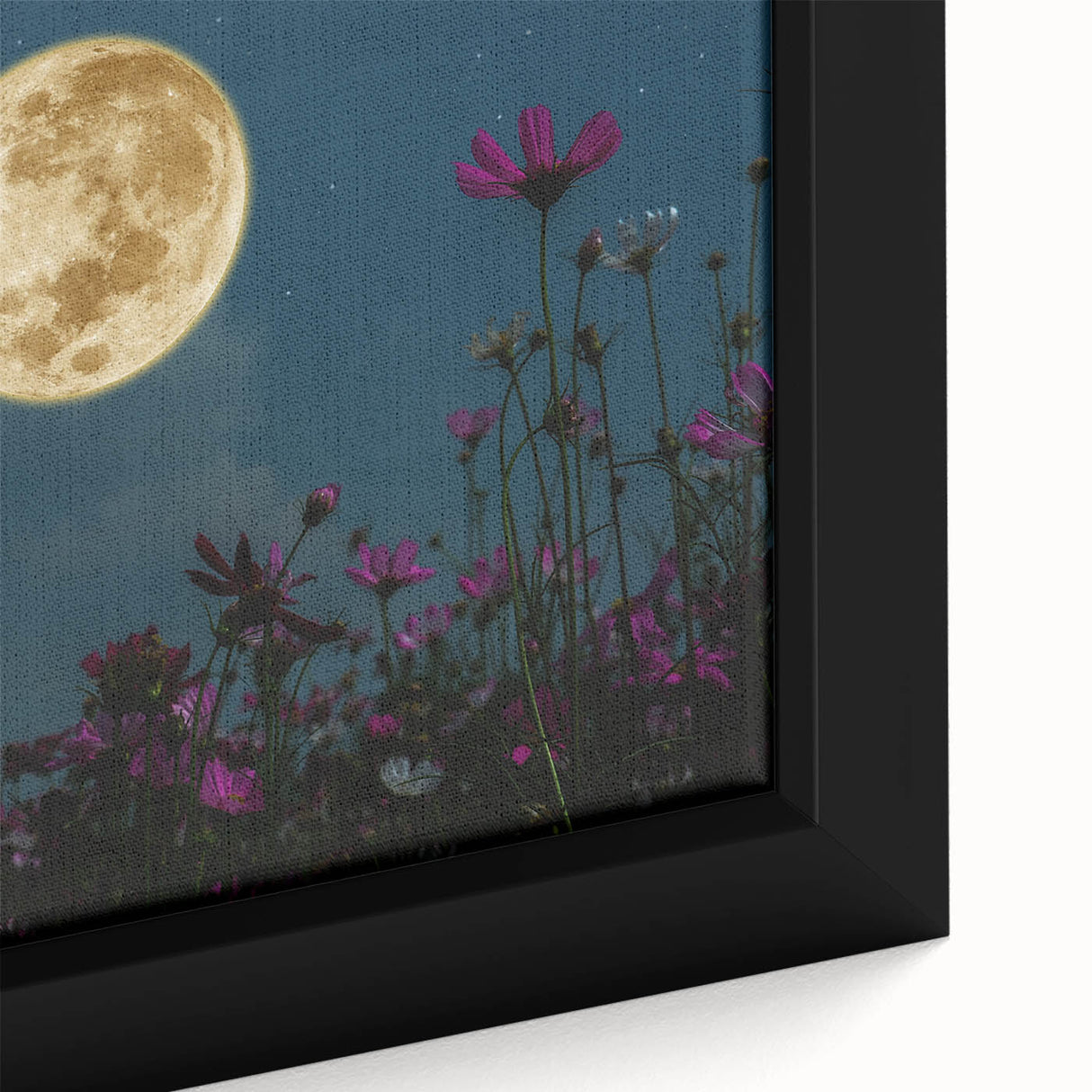 Golden Moon Over Flower Field – Serene Celestial Wall Art for Home