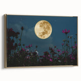 Golden Moon Over Flower Field – Serene Celestial Wall Art for Home