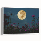 Golden Moon Over Flower Field – Serene Celestial Wall Art for Home