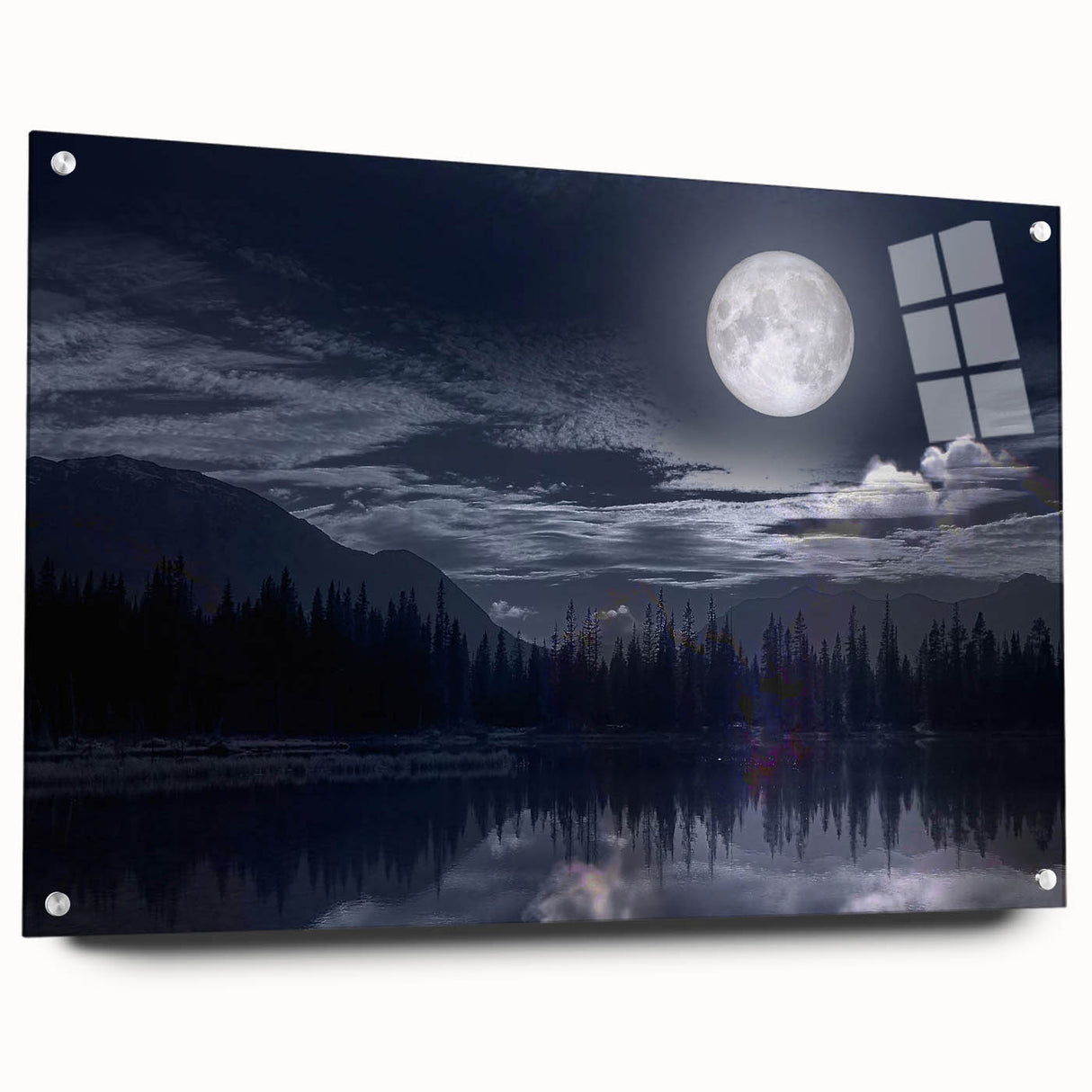 Moonlit Mountain Lake – Tranquil Celestial Wall Art for Home Decor