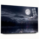 Moonlit Mountain Lake – Tranquil Celestial Wall Art for Home Decor