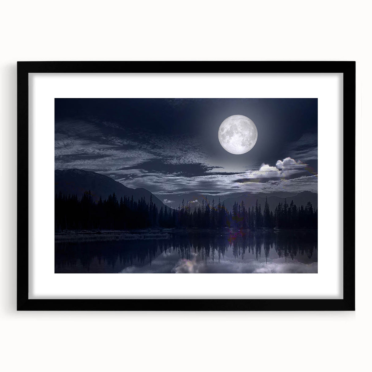 Moonlit Mountain Lake – Tranquil Celestial Wall Art for Home Decor