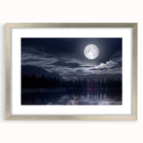 Moonlit Mountain Lake – Tranquil Celestial Wall Art for Home Decor