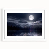 Moonlit Mountain Lake – Tranquil Celestial Wall Art for Home Decor