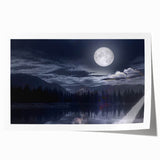 Moonlit Mountain Lake – Tranquil Celestial Wall Art for Home Decor