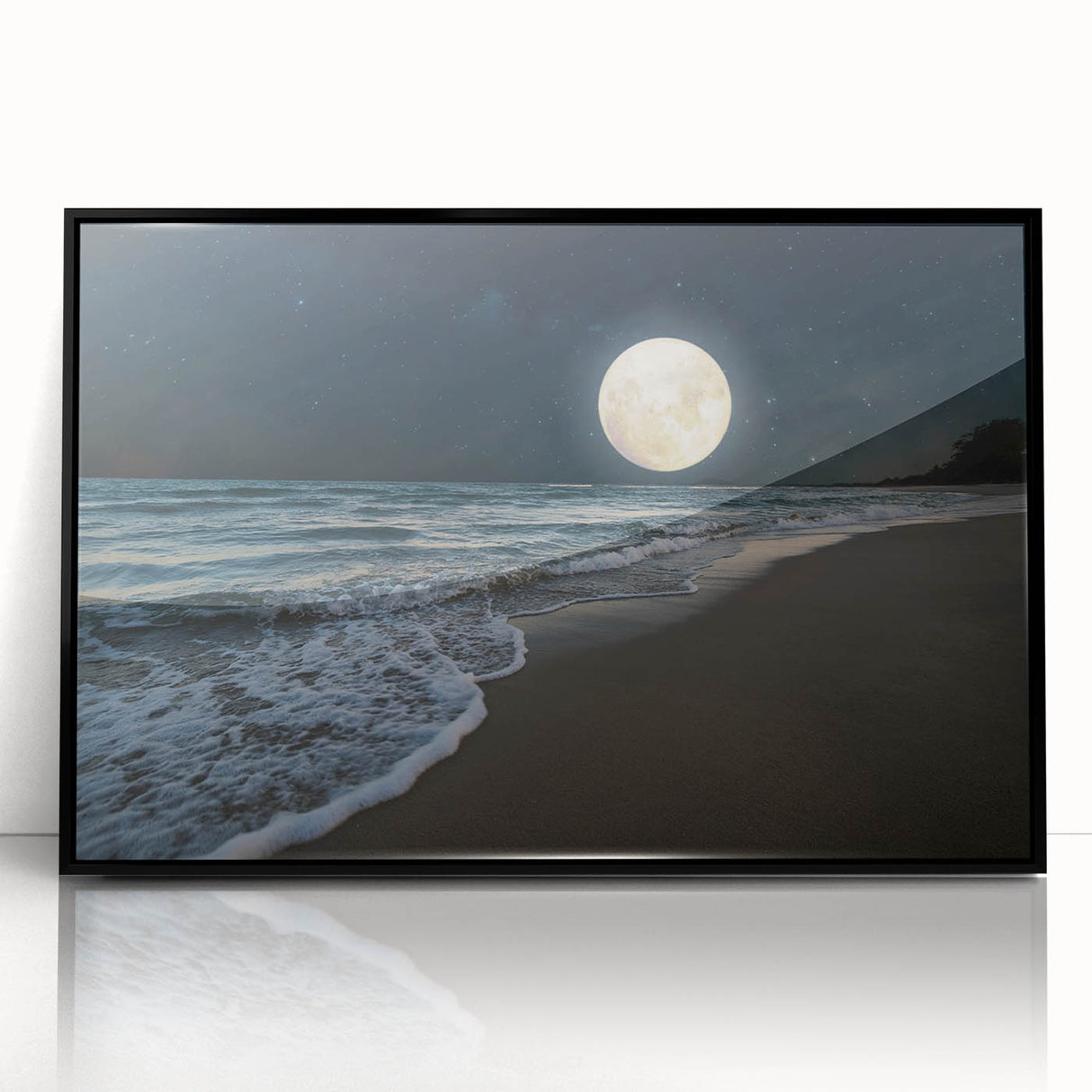 Full Moon Over Ocean Waves – Tranquil Celestial Wall Art for Home