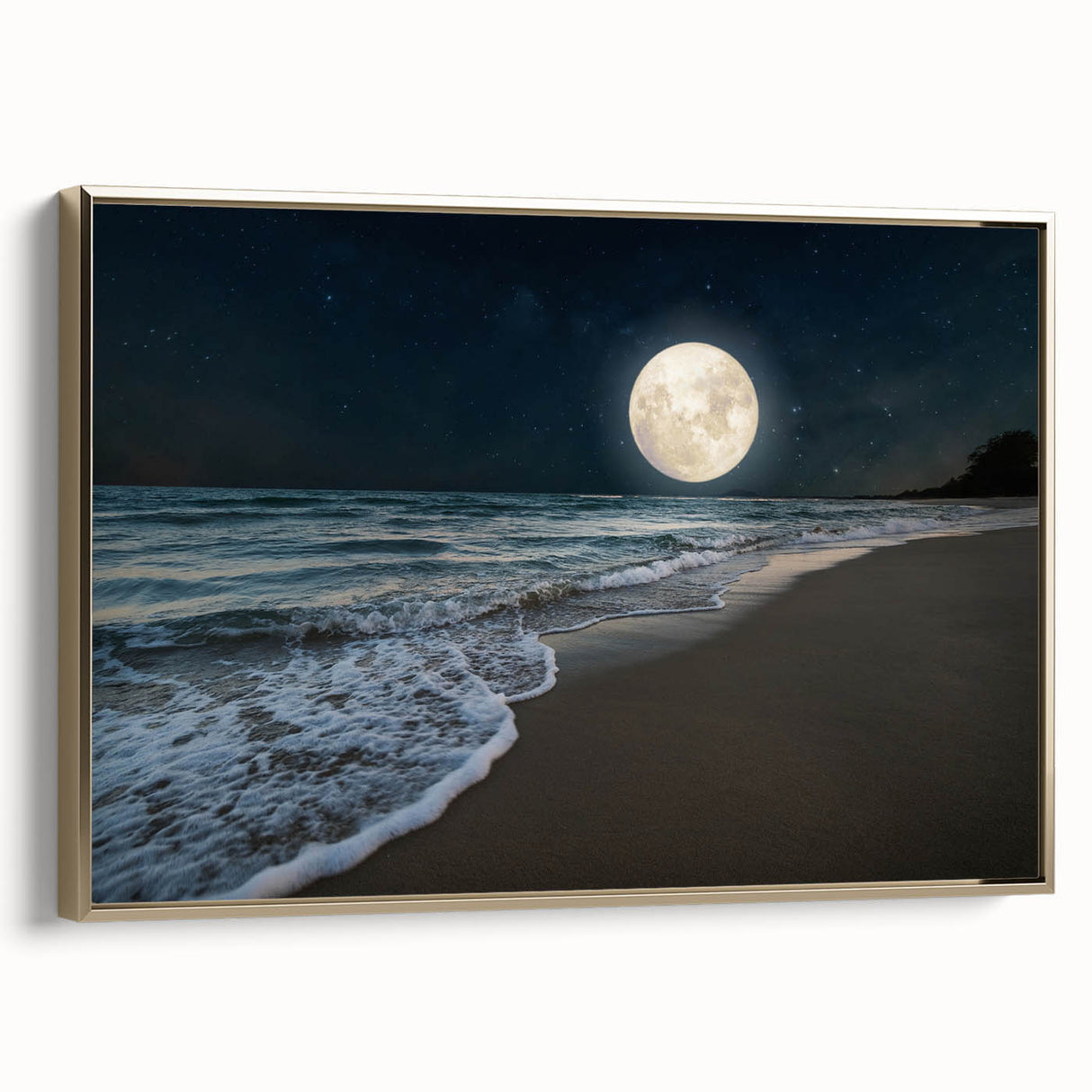 Full Moon Over Ocean Waves – Tranquil Celestial Wall Art for Home