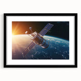 Satellite Orbiting at Sunrise - Cosmic Wall Art for Space Enthusiasts