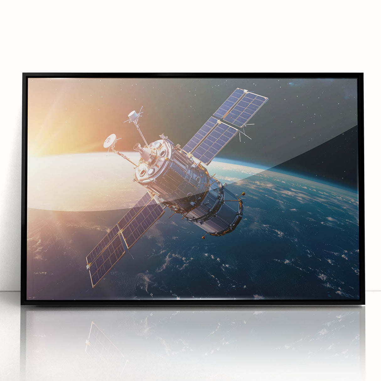 Satellite Orbiting at Sunrise - Cosmic Wall Art for Space Enthusiasts