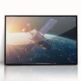 Satellite Orbiting at Sunrise - Cosmic Wall Art for Space Enthusiasts