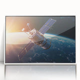 Satellite Orbiting at Sunrise - Cosmic Wall Art for Space Enthusiasts