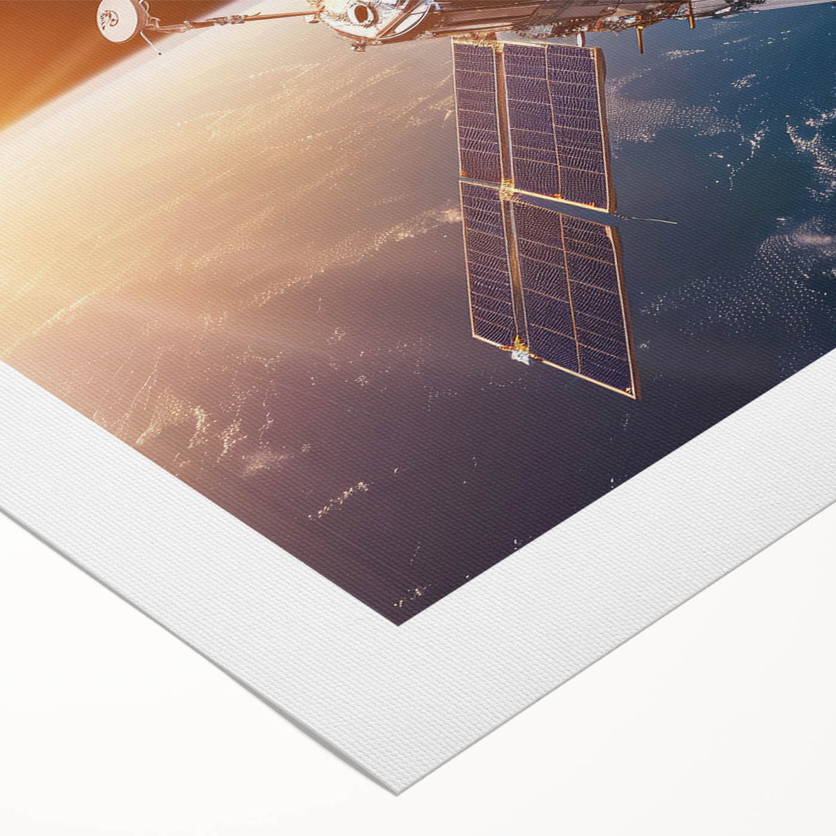 Satellite Orbiting at Sunrise - Cosmic Wall Art for Space Enthusiasts