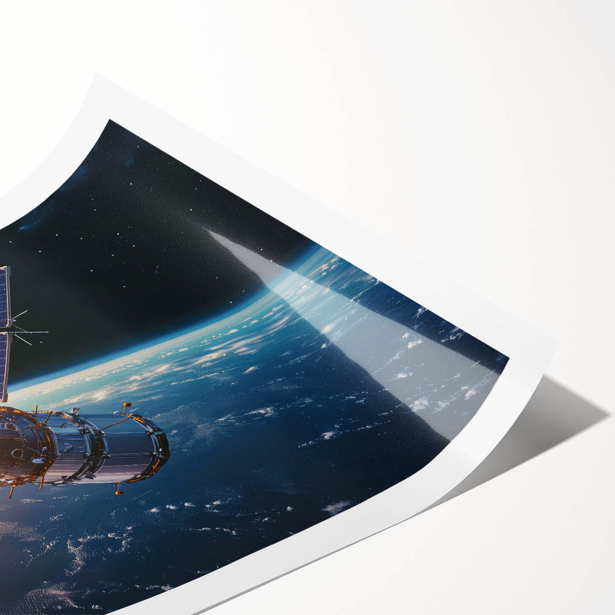 Satellite Orbiting at Sunrise - Cosmic Wall Art for Space Enthusiasts