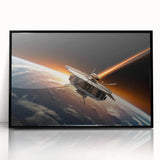 Satellite Orbiting Earth with Fiery Trail - Cosmic Space Wall Art