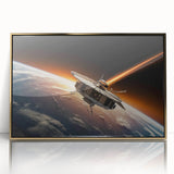 Satellite Orbiting Earth with Fiery Trail - Cosmic Space Wall Art