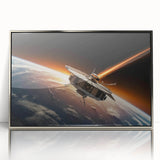 Satellite Orbiting Earth with Fiery Trail - Cosmic Space Wall Art