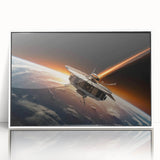 Satellite Orbiting Earth with Fiery Trail - Cosmic Space Wall Art