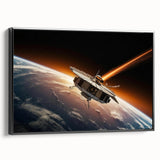 Satellite Orbiting Earth with Fiery Trail - Cosmic Space Wall Art