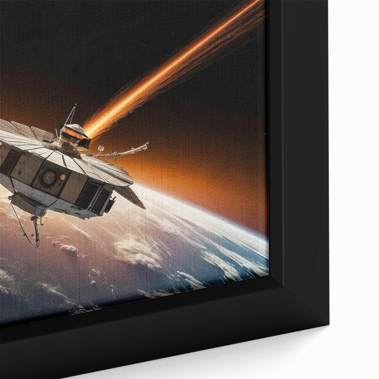 Satellite Orbiting Earth with Fiery Trail - Cosmic Space Wall Art