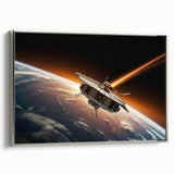 Satellite Orbiting Earth with Fiery Trail - Cosmic Space Wall Art