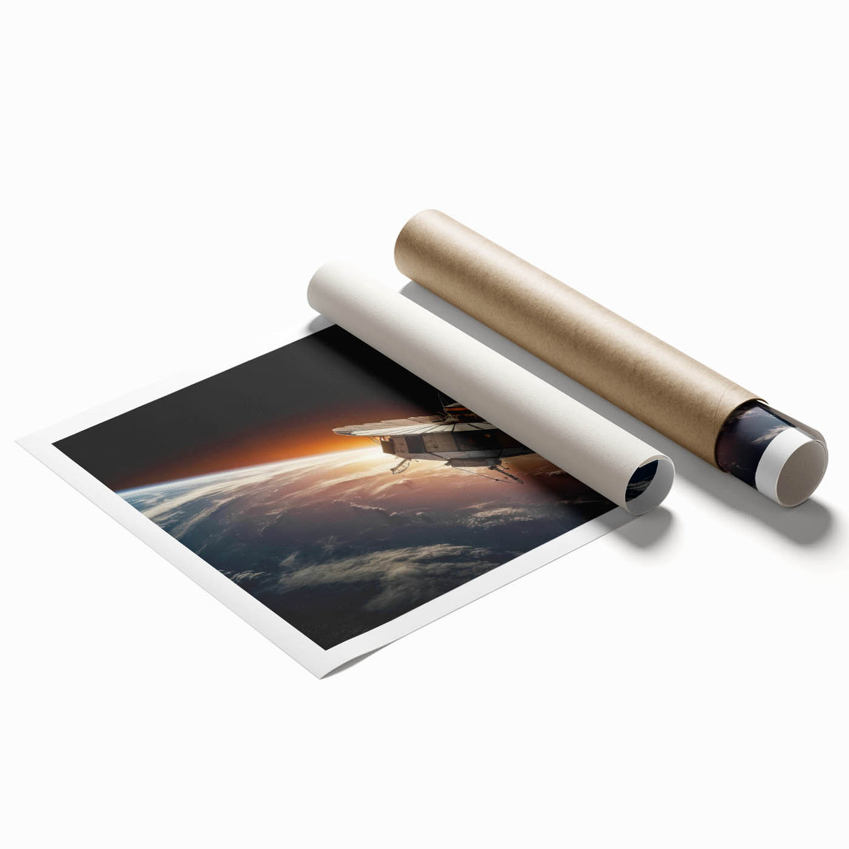 Satellite Orbiting Earth with Fiery Trail - Cosmic Space Wall Art