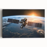 Satellite Over Earth at Sunrise - Stunning Cosmic Space Wall Art