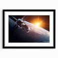 Satellite Over Earth with Sunrise - Stunning Cosmic Wall Art Decor