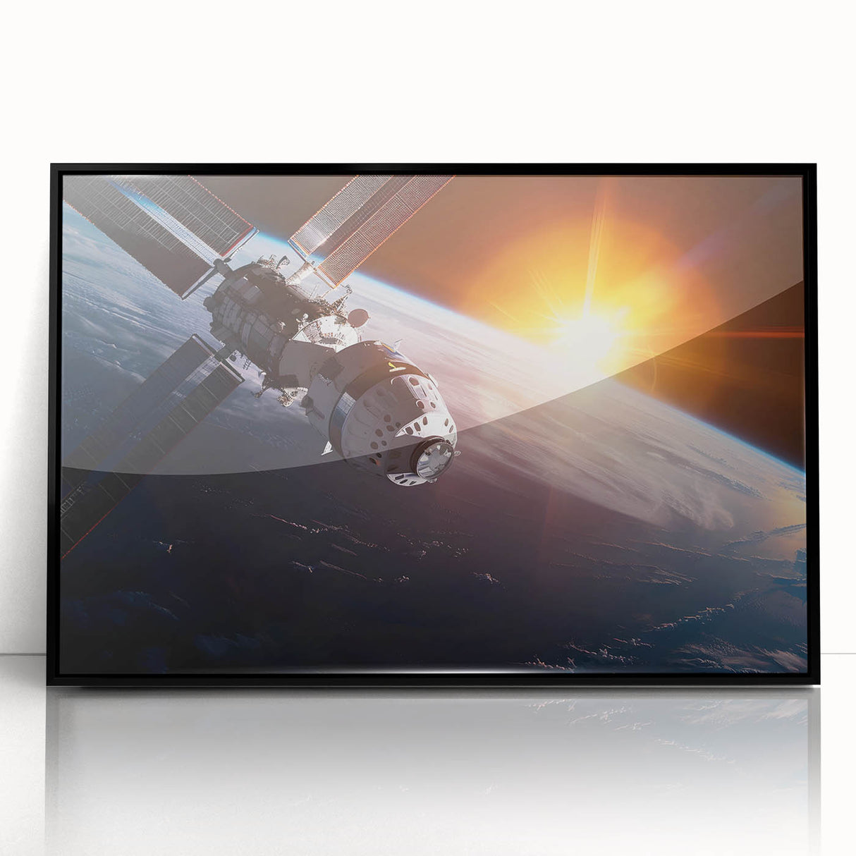Satellite Over Earth with Sunrise - Stunning Cosmic Wall Art Decor