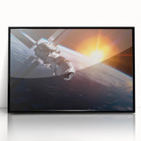 Satellite Over Earth with Sunrise - Stunning Cosmic Wall Art Decor