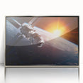 Satellite Over Earth with Sunrise - Stunning Cosmic Wall Art Decor
