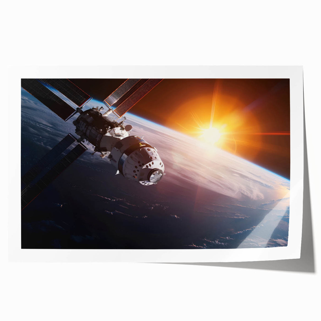 Satellite Over Earth with Sunrise - Stunning Cosmic Wall Art Decor