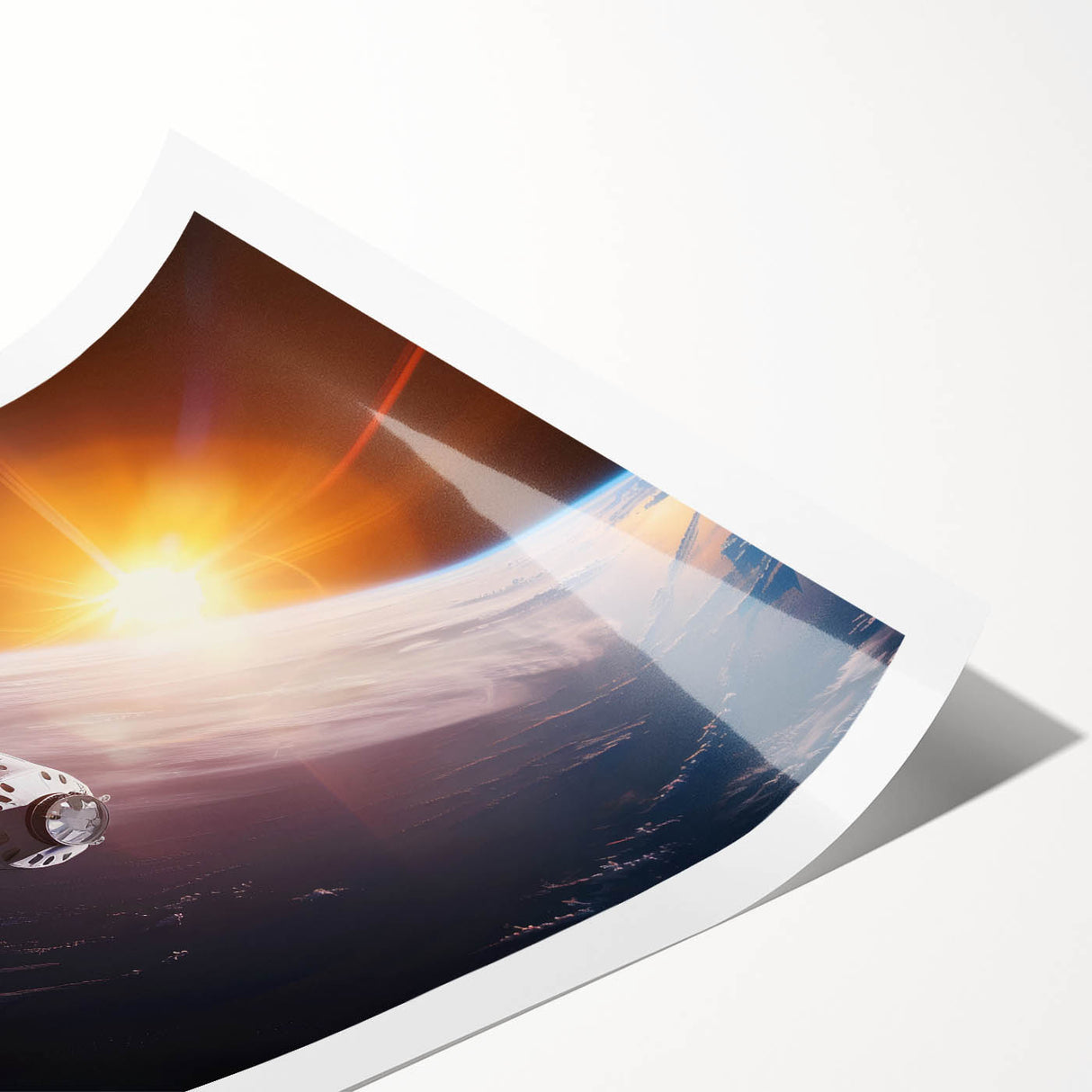 Satellite Over Earth with Sunrise - Stunning Cosmic Wall Art Decor