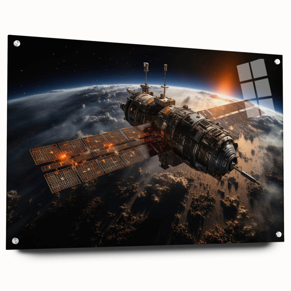 Satellite at Sunrise - Cosmic Wall Decor Space-Themed Canvas Art