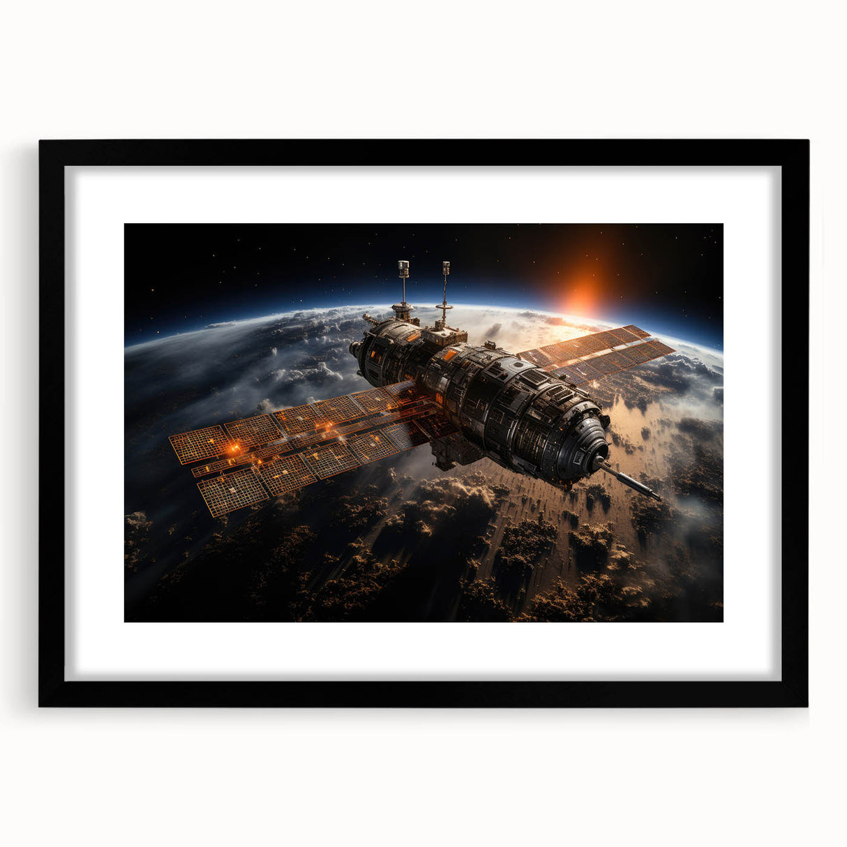 Satellite at Sunrise - Cosmic Wall Decor Space-Themed Canvas Art