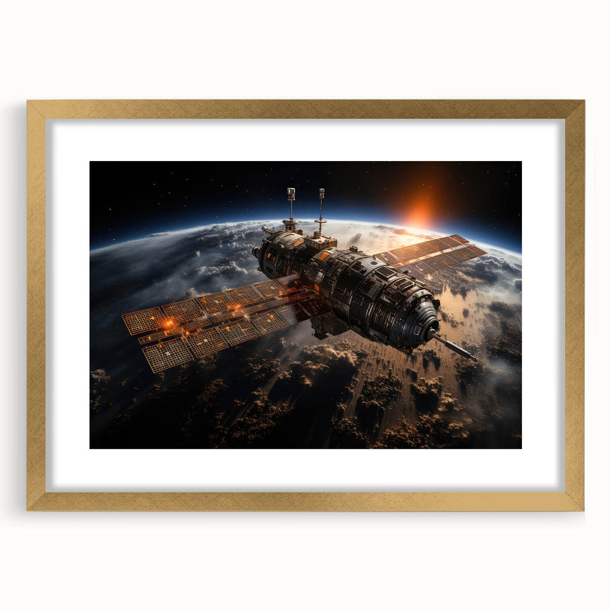 Satellite at Sunrise - Cosmic Wall Decor Space-Themed Canvas Art
