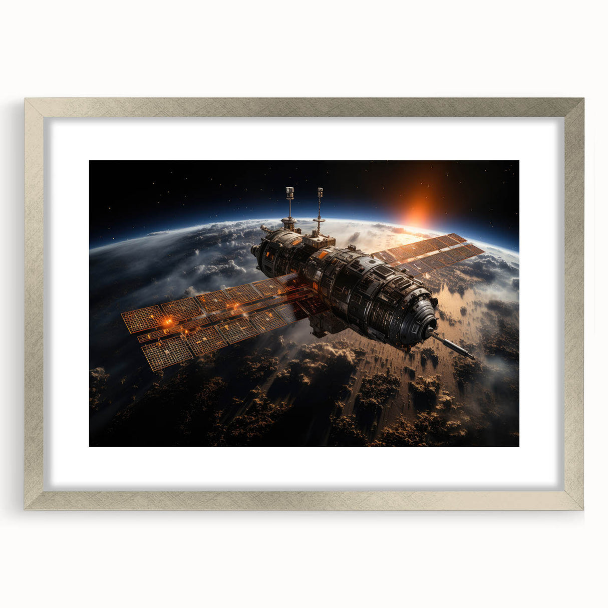 Satellite at Sunrise - Cosmic Wall Decor Space-Themed Canvas Art