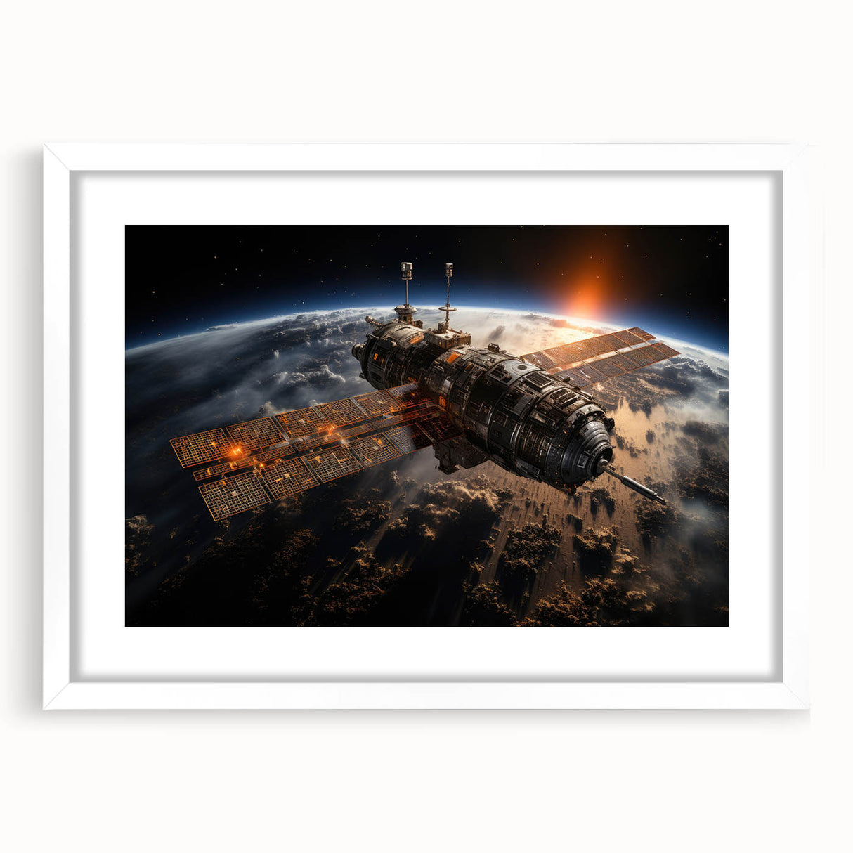 Satellite at Sunrise - Cosmic Wall Decor Space-Themed Canvas Art