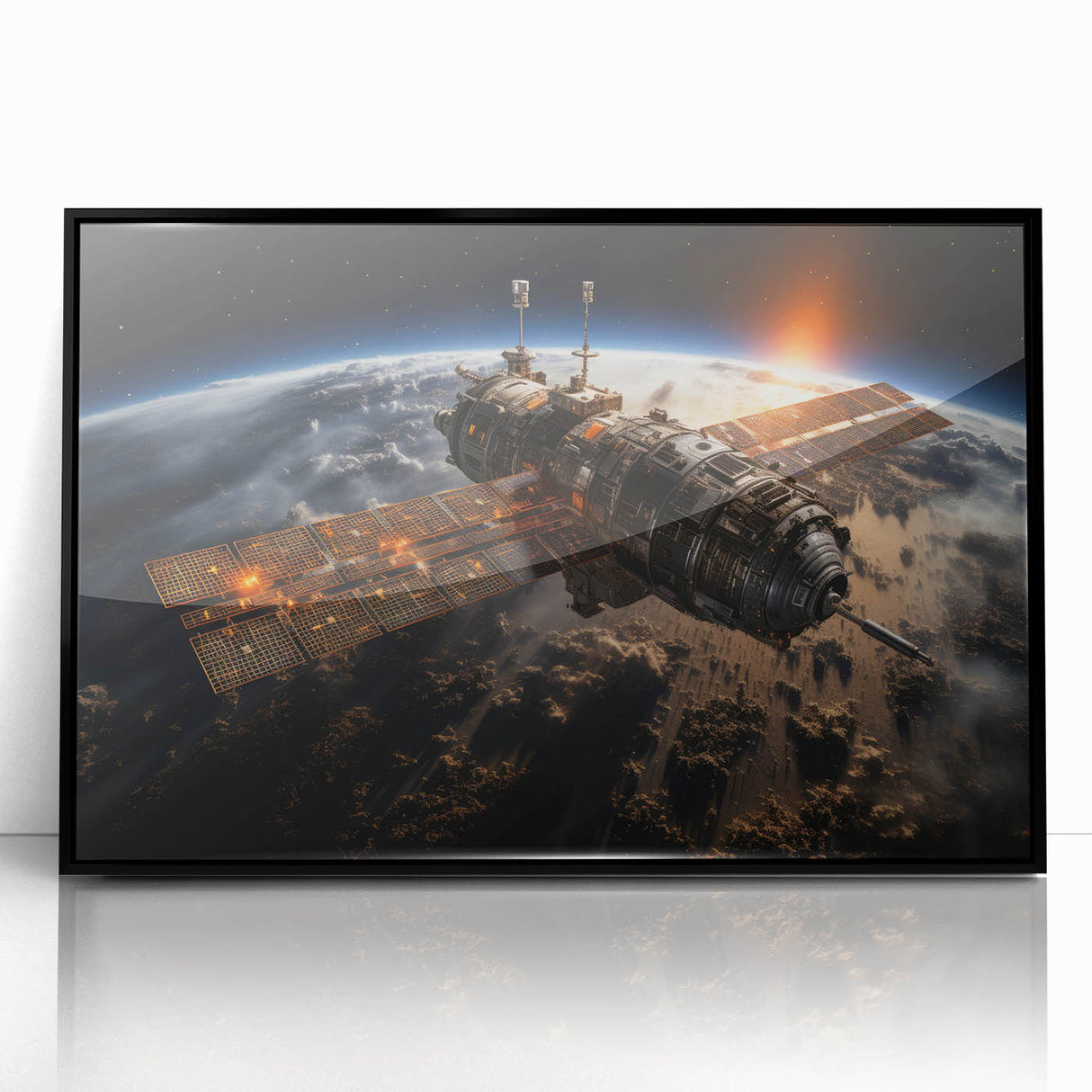 Satellite at Sunrise - Cosmic Wall Decor Space-Themed Canvas Art