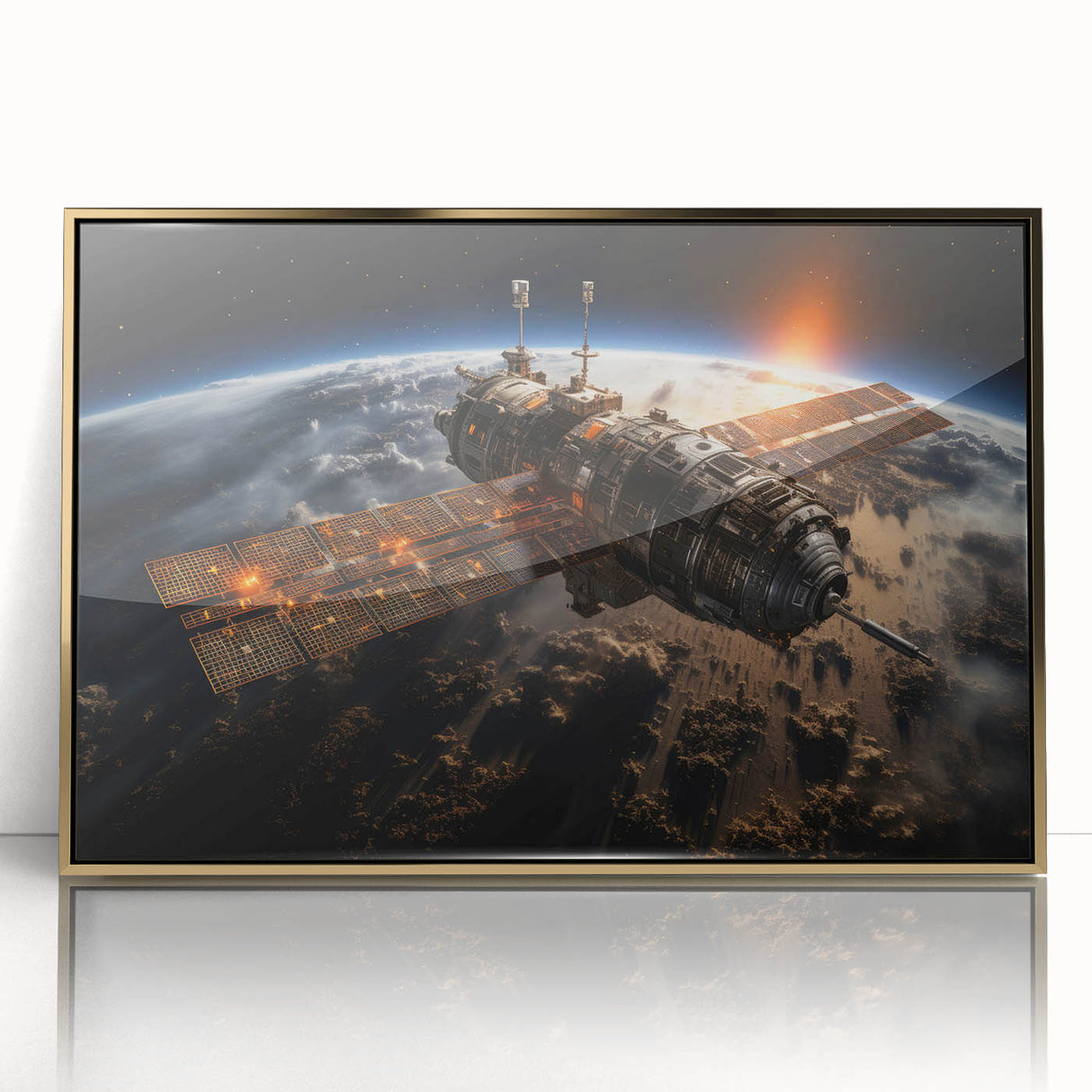 Satellite at Sunrise - Cosmic Wall Decor Space-Themed Canvas Art