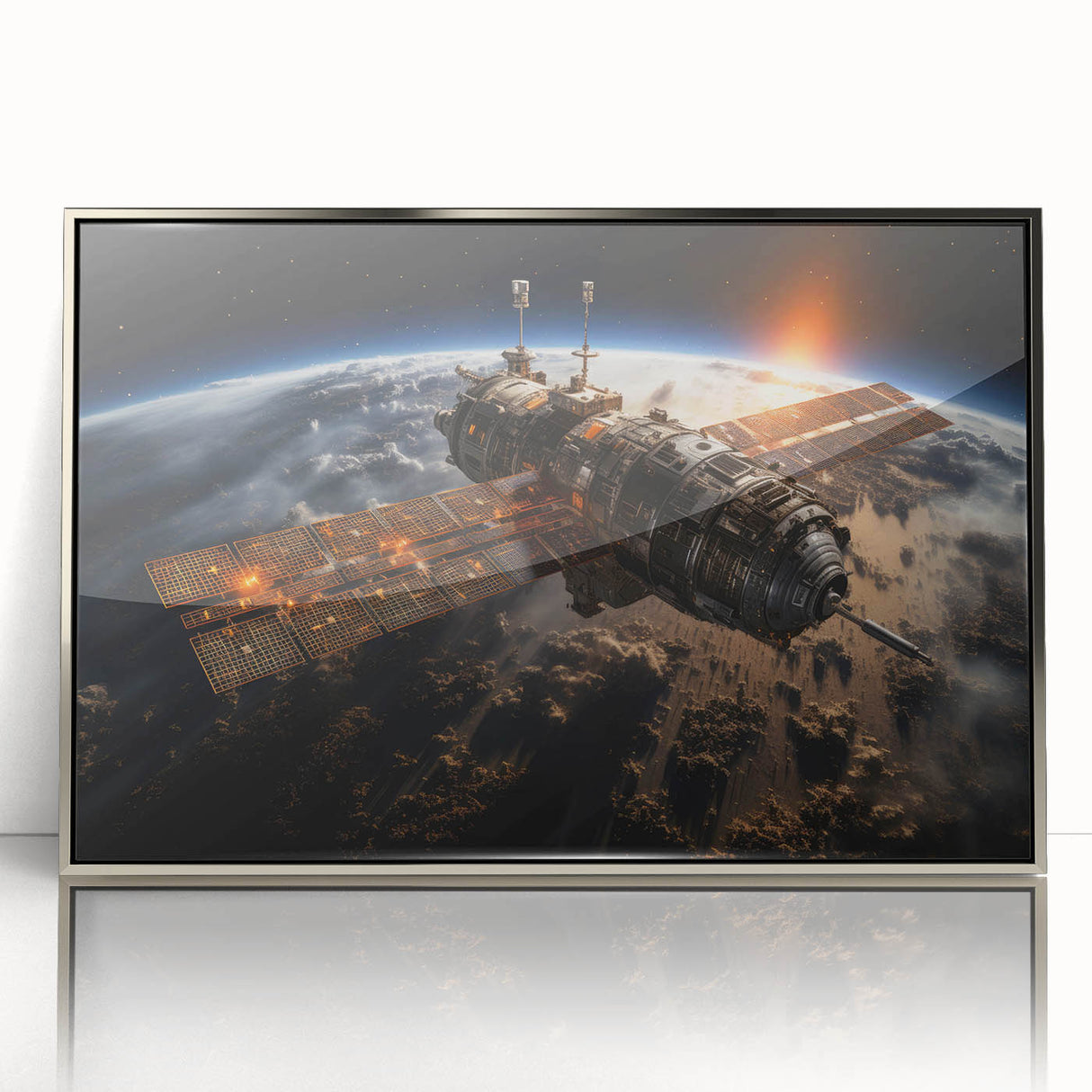 Satellite at Sunrise - Cosmic Wall Decor Space-Themed Canvas Art
