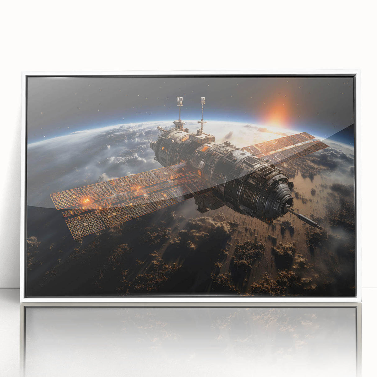 Satellite at Sunrise - Cosmic Wall Decor Space-Themed Canvas Art