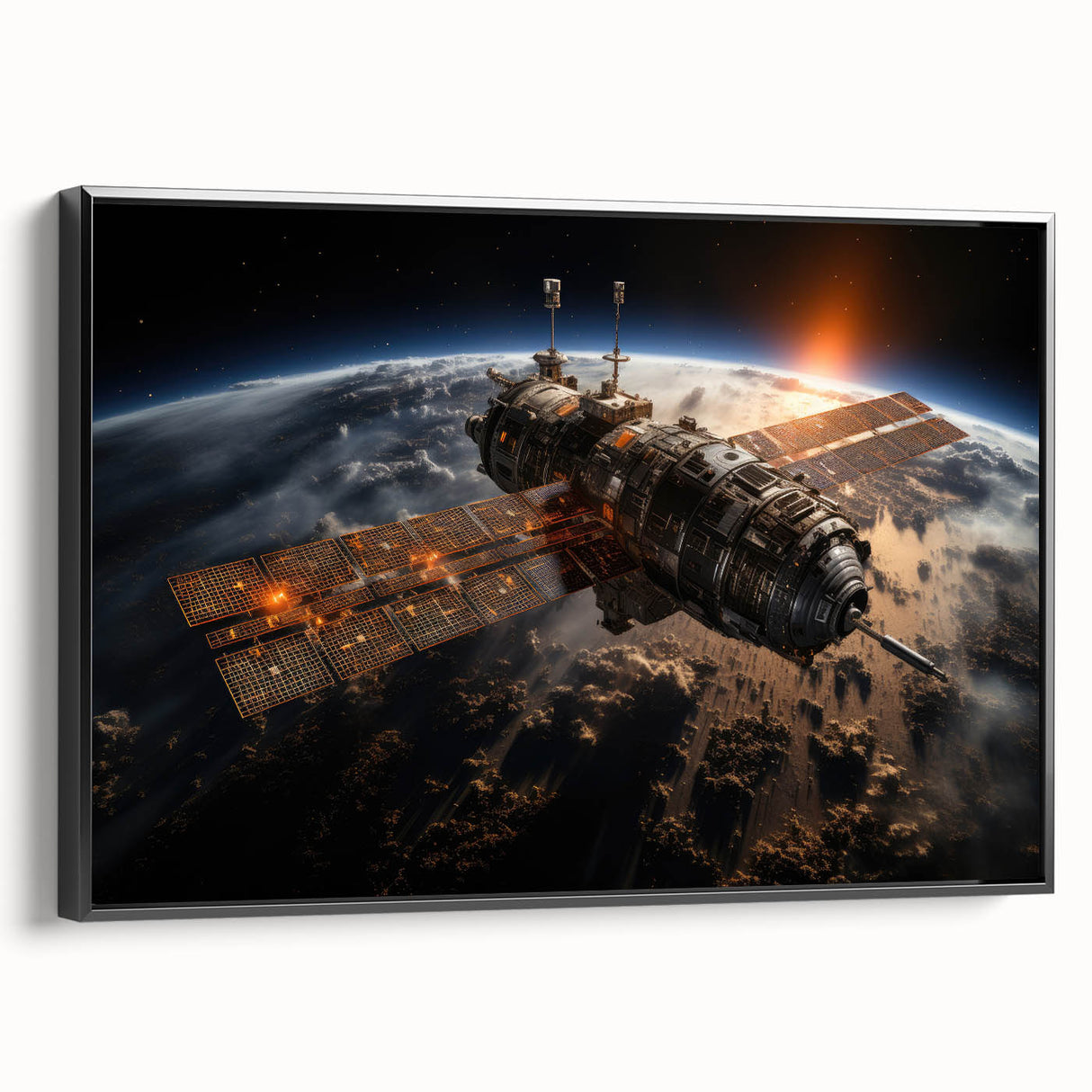 Satellite at Sunrise - Cosmic Wall Decor Space-Themed Canvas Art